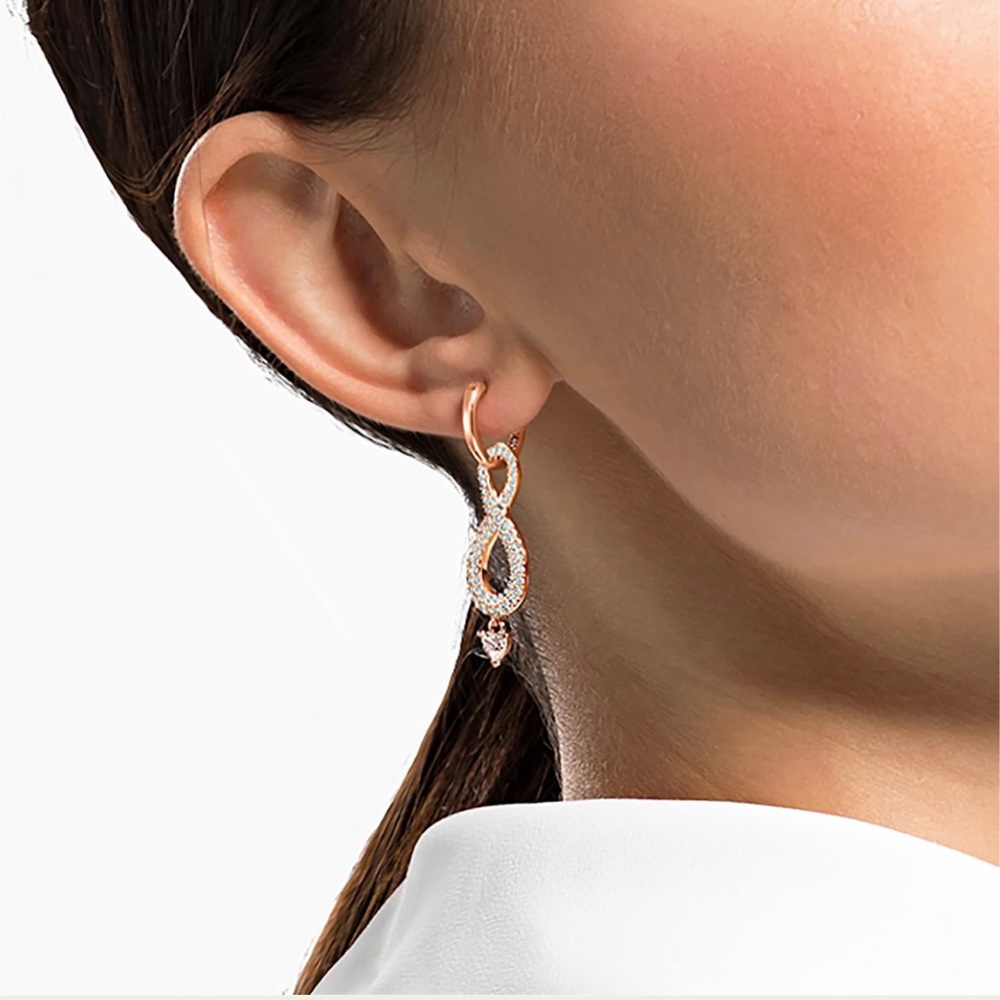 Swarovski Infinity Earrings,Rose-gold tone plated